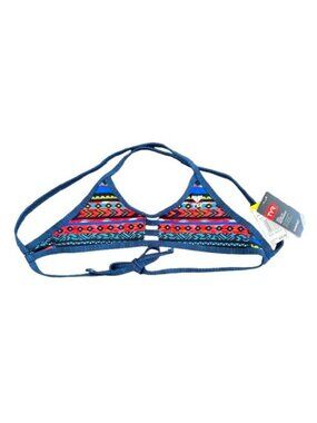 TYR NWT Bikini Top XS Blue Aztec Print Tie Back Swim